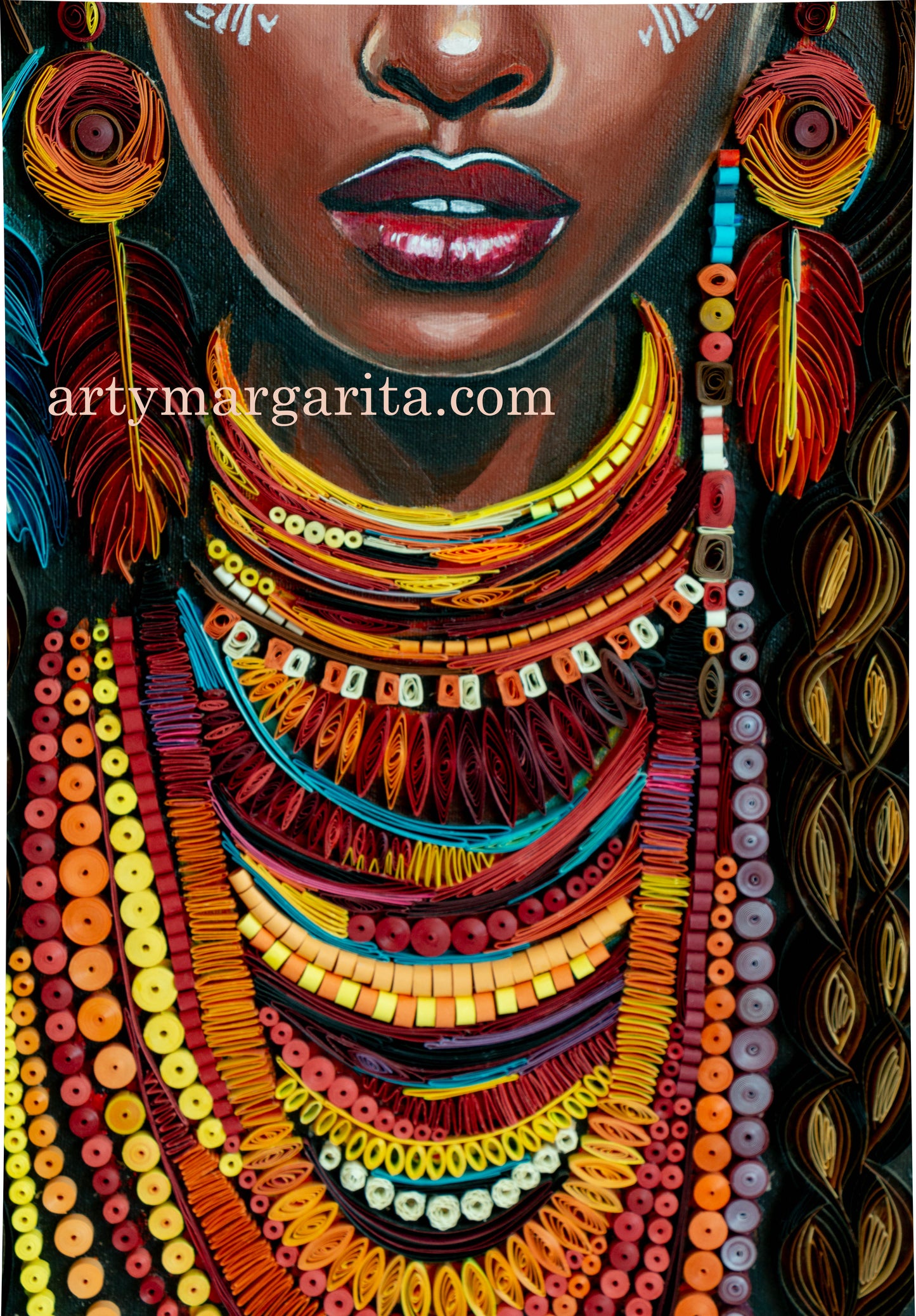Shaman woman paper artwork with paper jewellery Quilling