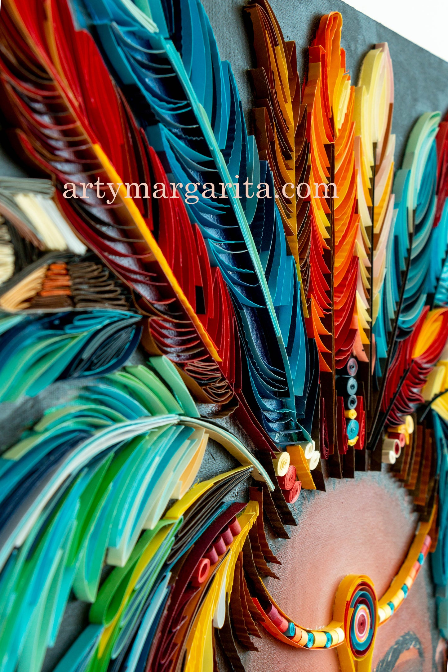 Shaman woman paper artwork with paper jewellery Quilling