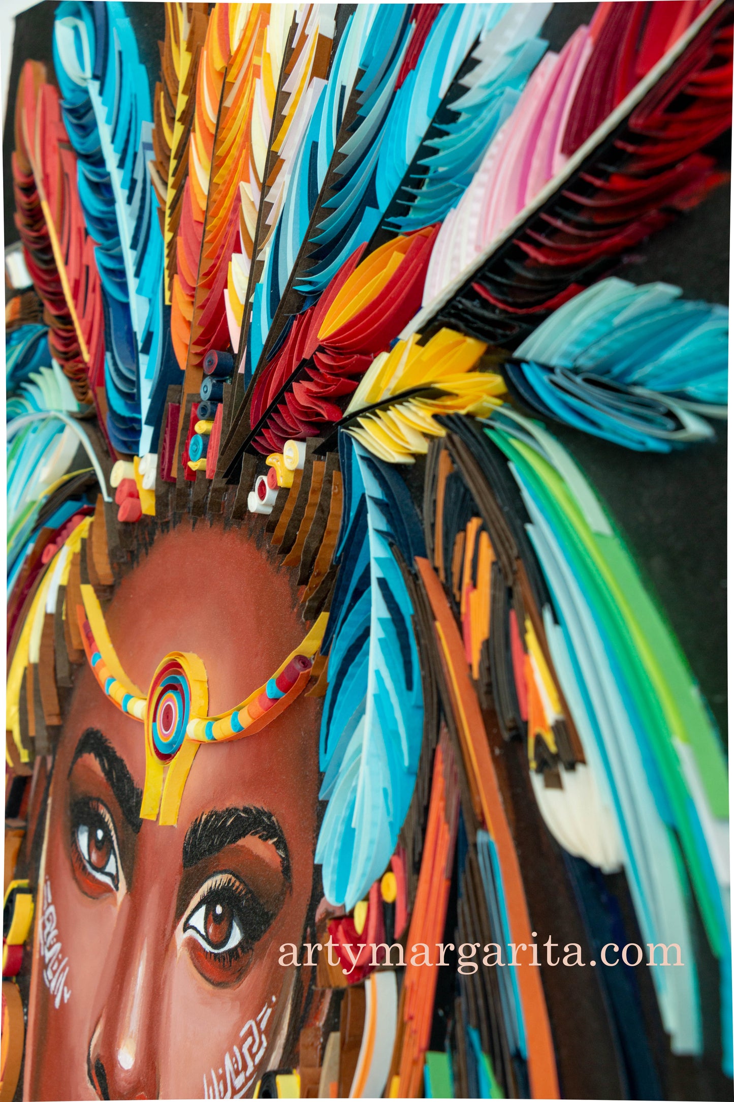Shaman woman paper artwork with paper jewellery Quilling