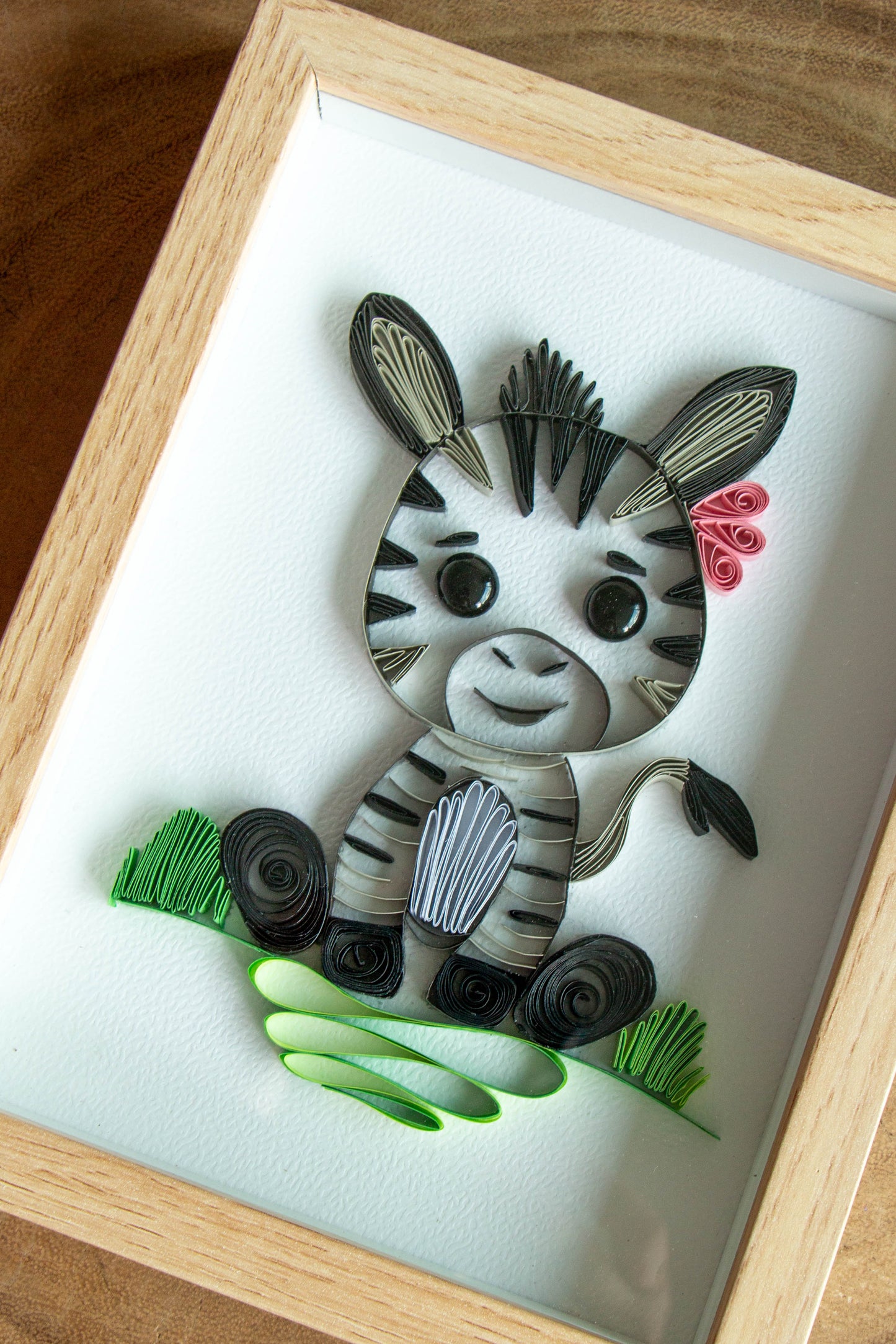Small baby zebra from paper. Baby room present quilling artwork. ArtyMargarita.com Unique artworks from paper.