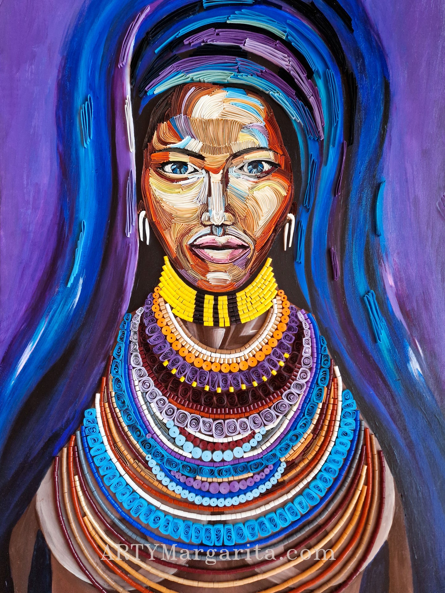 Afrikan woman Paper artwork with jewellery Quilling