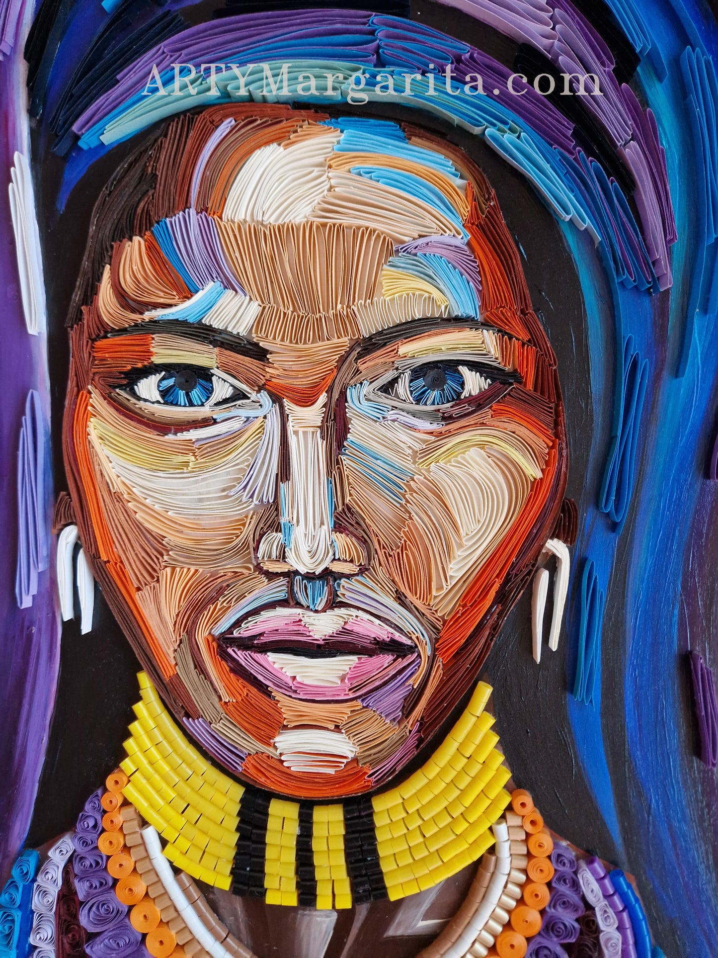 Afrikan woman Paper artwork with jewellery Quilling