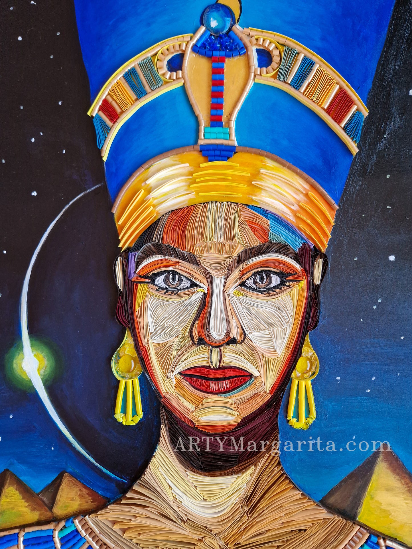Egyptian Woman Artwork Nefertiti Paper Art Painted with Acrylics by ARTYMargarita