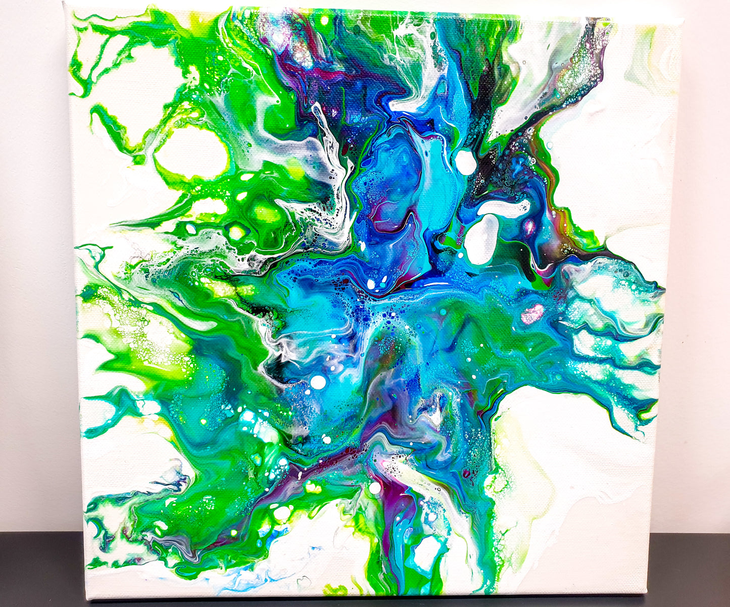 Acrylic Painting Abstract Green Blue Dutch Pouring ARTYMargarita.com