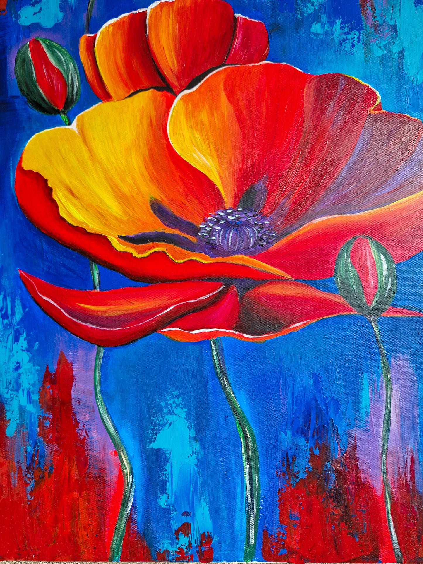 Bright Poppy Acrylic Painting Bright Painting ArtyMargarita