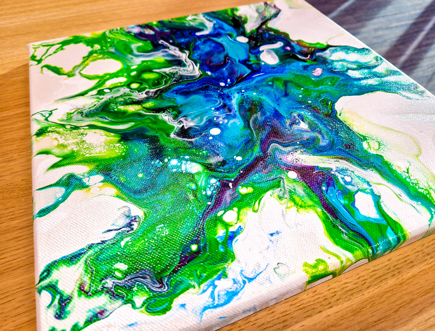 Acrylic Painting Abstract Green Blue Dutch Pouring ARTYMargarita.com