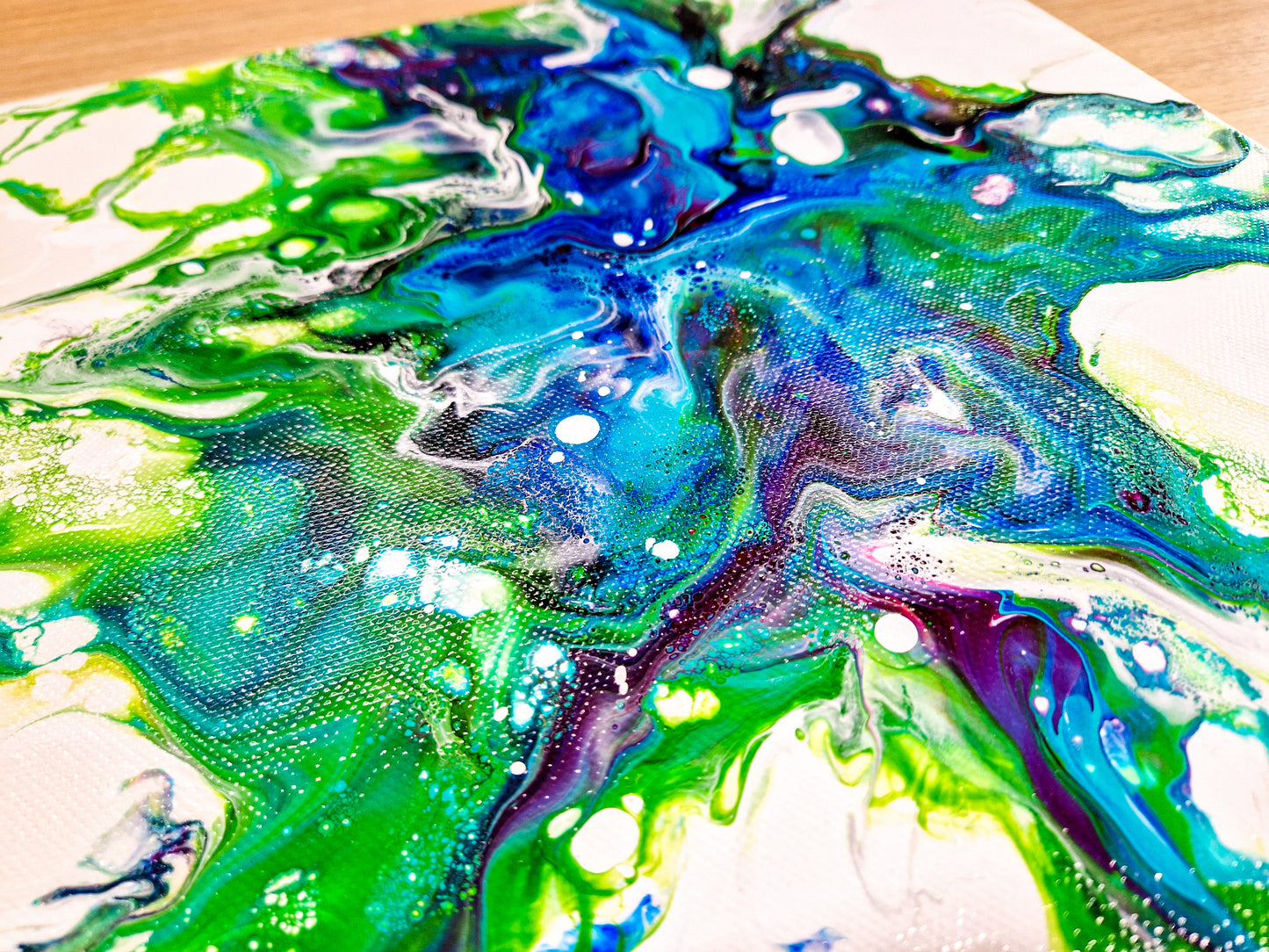 Acrylic Painting Abstract Green Blue Dutch Pouring ARTYMargarita.com
