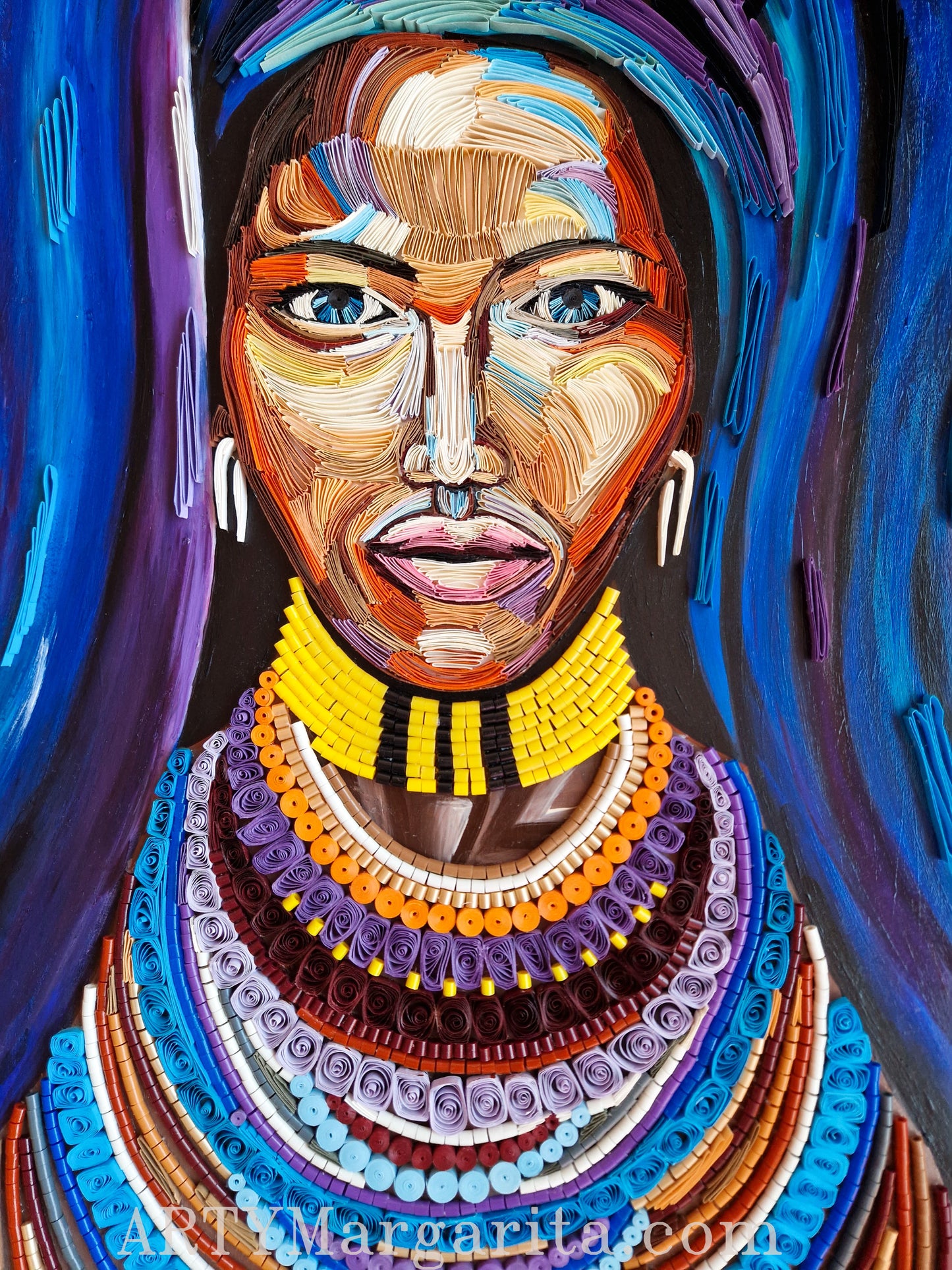 Afrikan woman Paper artwork with jewellery Quilling