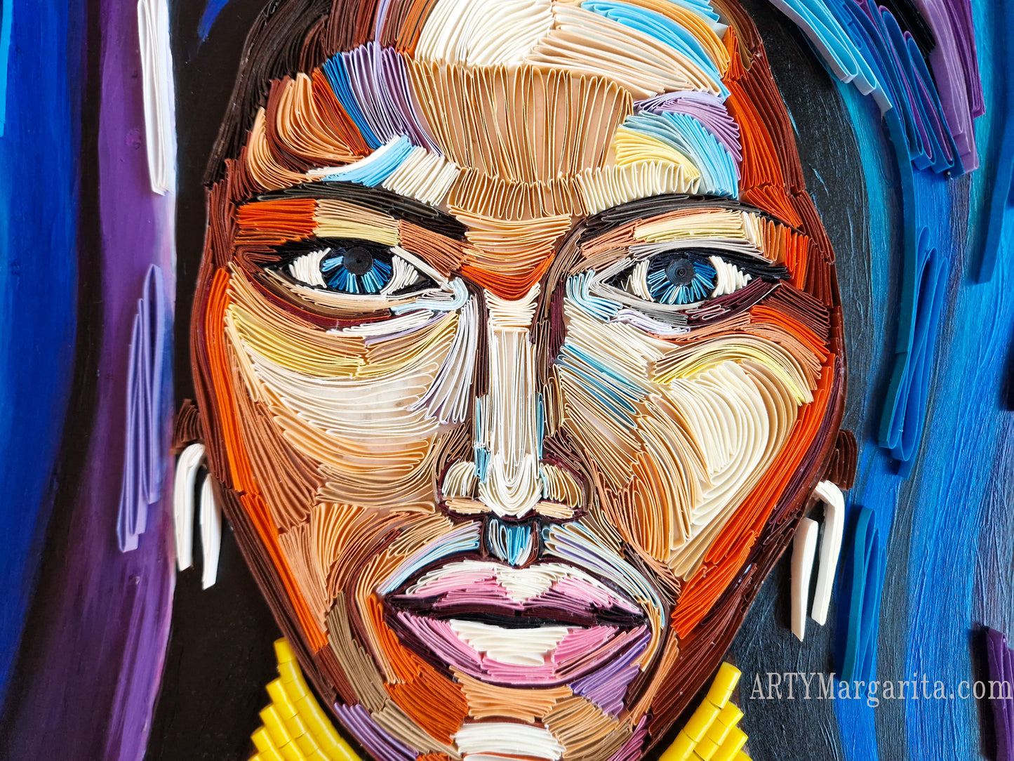 Afrikan woman Paper artwork with jewellery Quilling