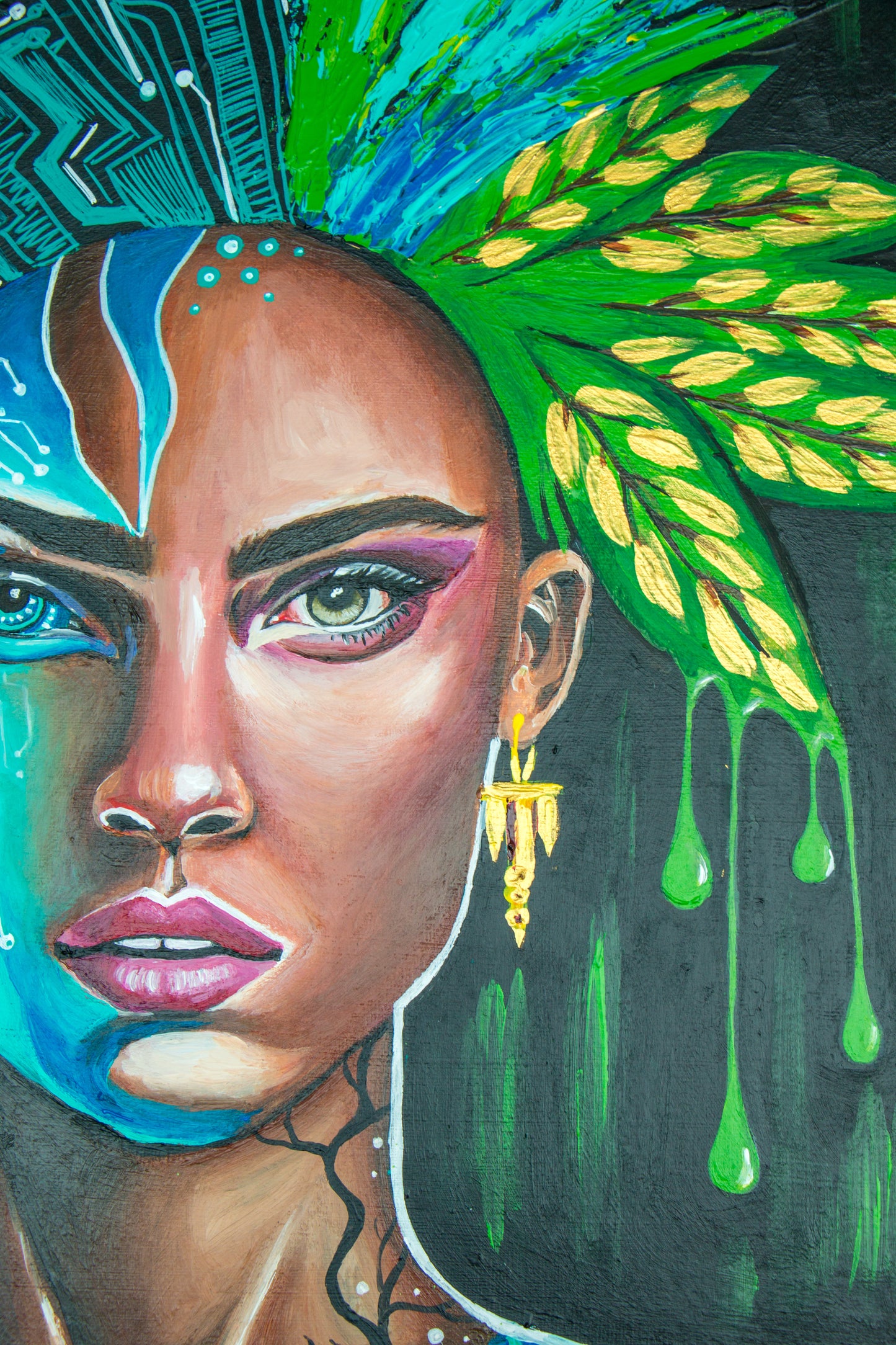 AI Woman Artwork Painted with Acrylics Synthesis of Natural and Artificial Intelligence Art