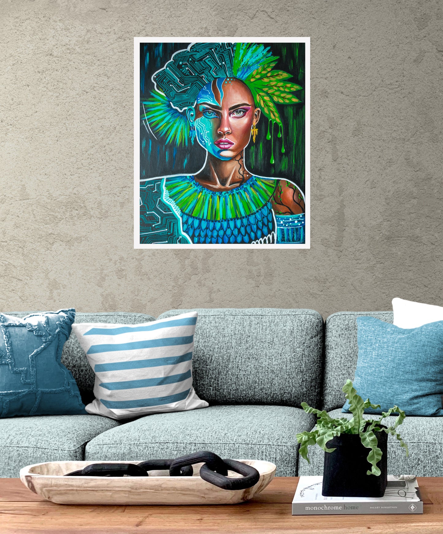 AI Woman Artwork Painted with Acrylics Synthesis of Natural and Artificial Intelligence Art