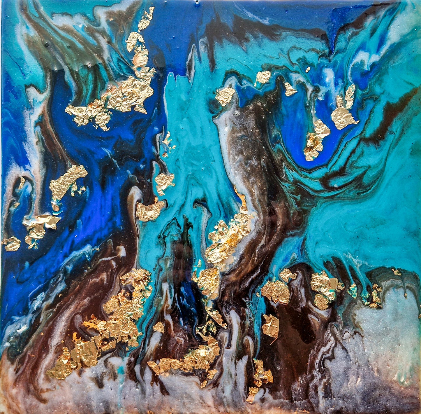Abstract Epoxy art Acrylic Painting Abstract Blue Gold Dutch Pouring ARTYMargarita.com