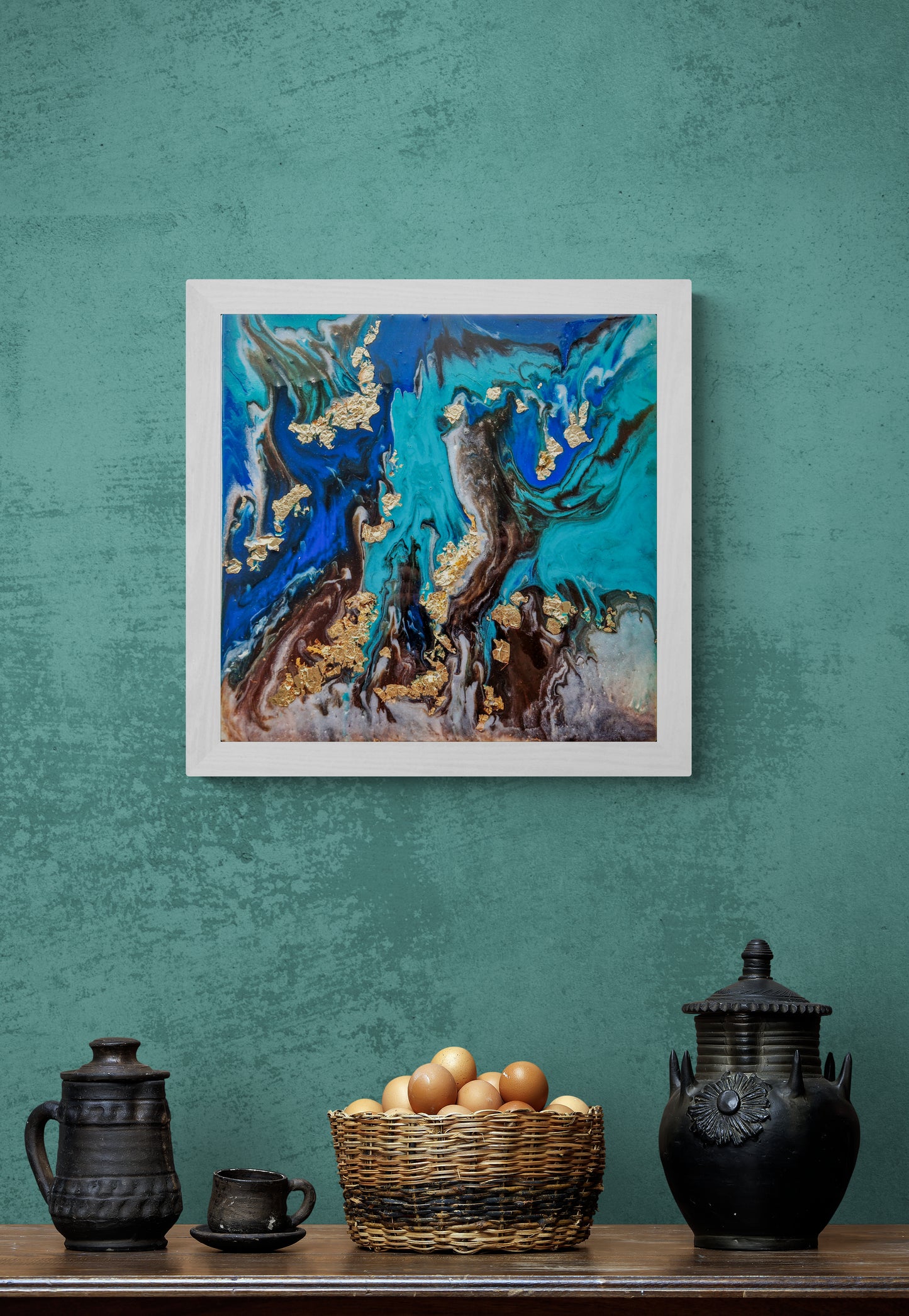 Abstract Epoxy art Acrylic Painting Abstract Blue Gold Dutch Pouring ARTYMargarita.com