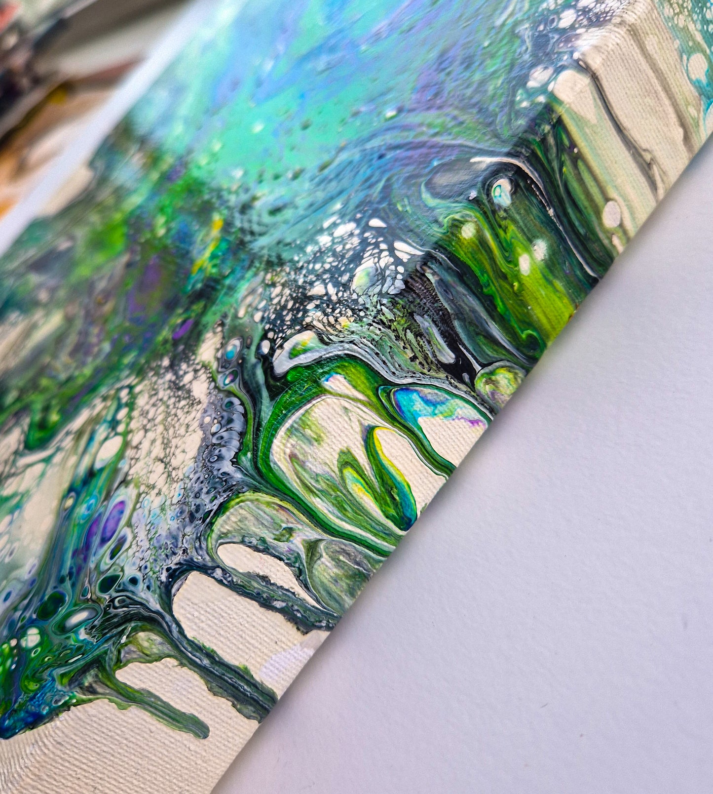 Acrylic Painting Abstract Green Purple Dutch Pouring ARTYMargarita.com
