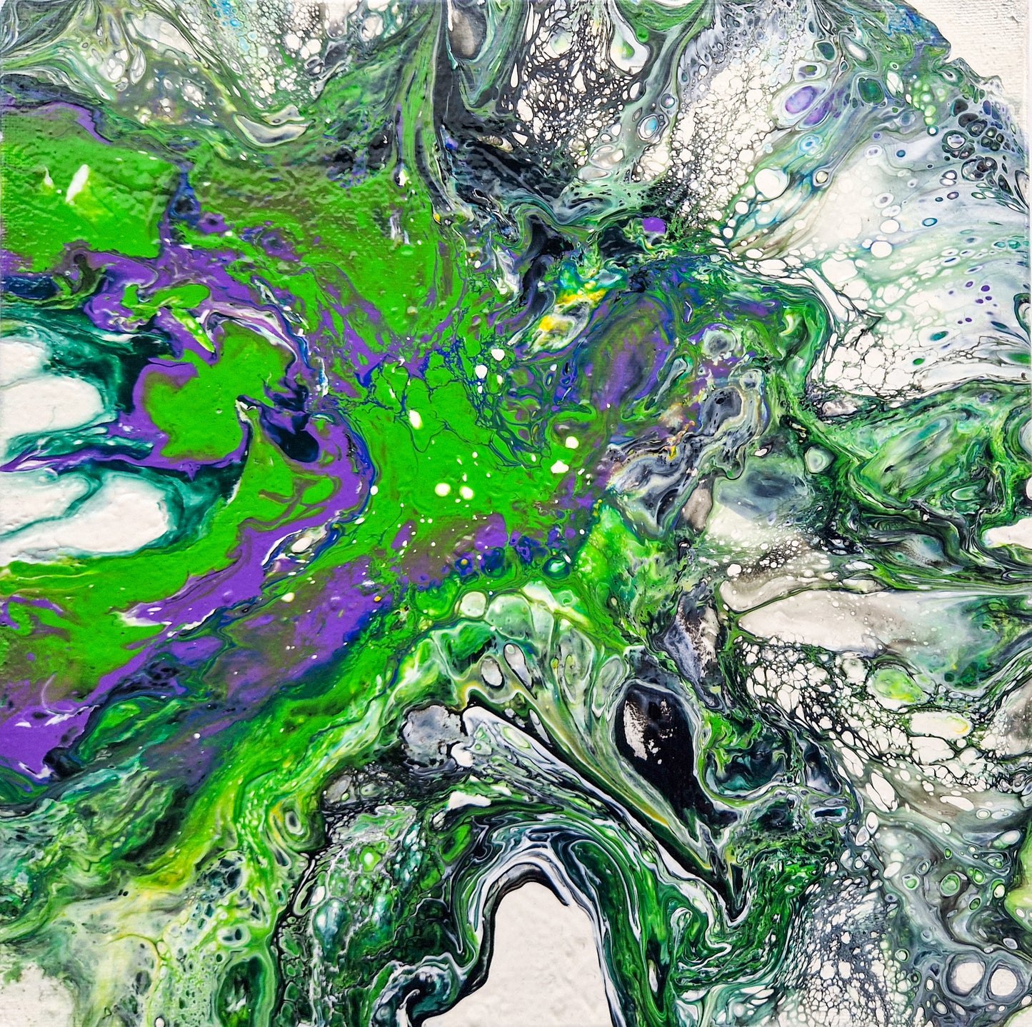 Acrylic Painting Abstract Green Purple Dutch Pouring ARTYMargarita.com