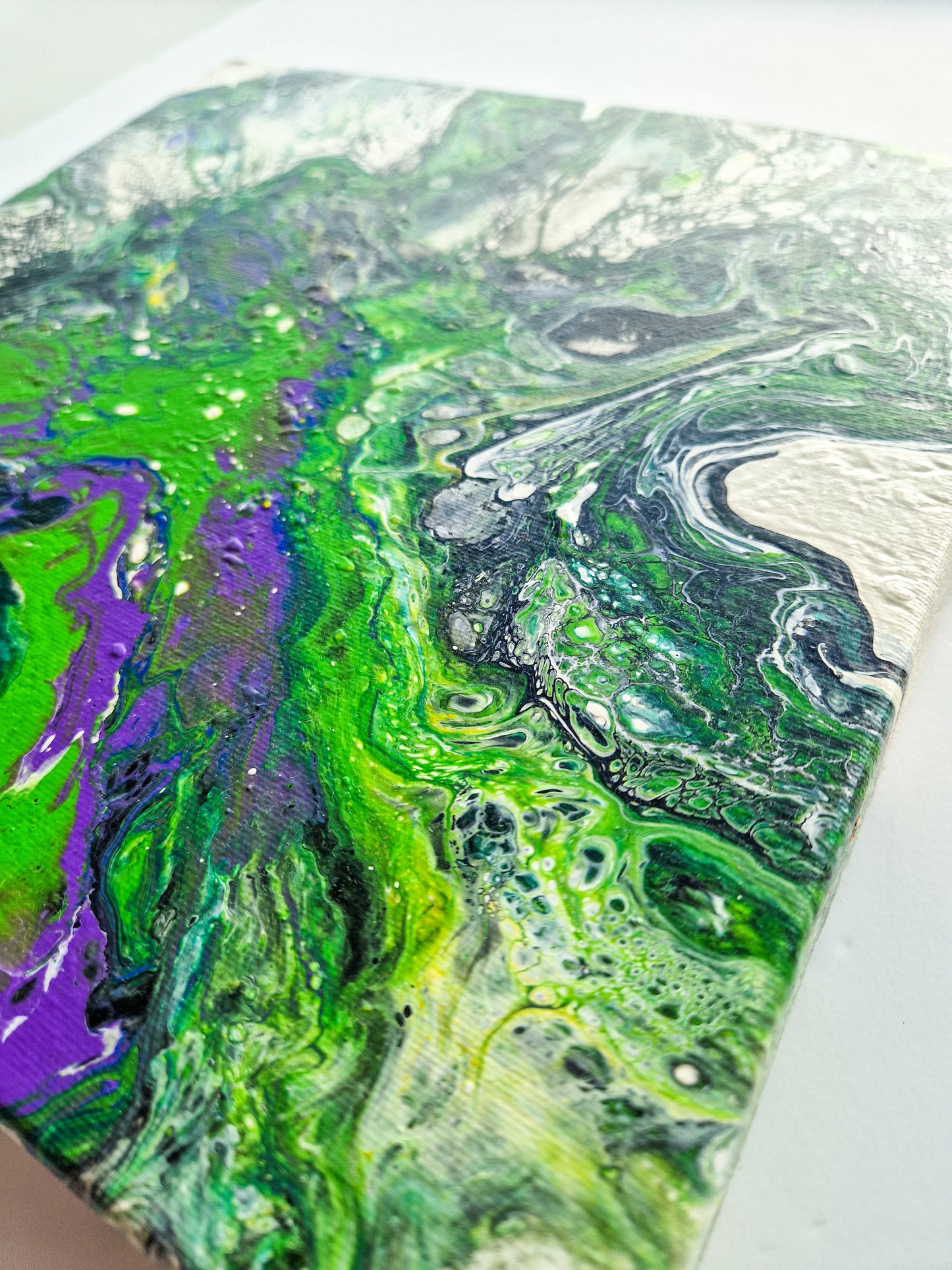 Acrylic Painting Abstract Green Purple Dutch Pouring ARTYMargarita.com
