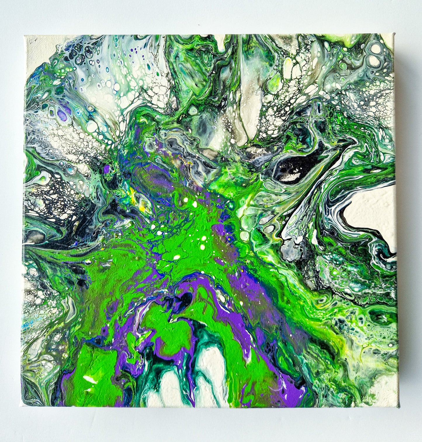 Acrylic Painting Abstract Green Purple Dutch Pouring ARTYMargarita.com