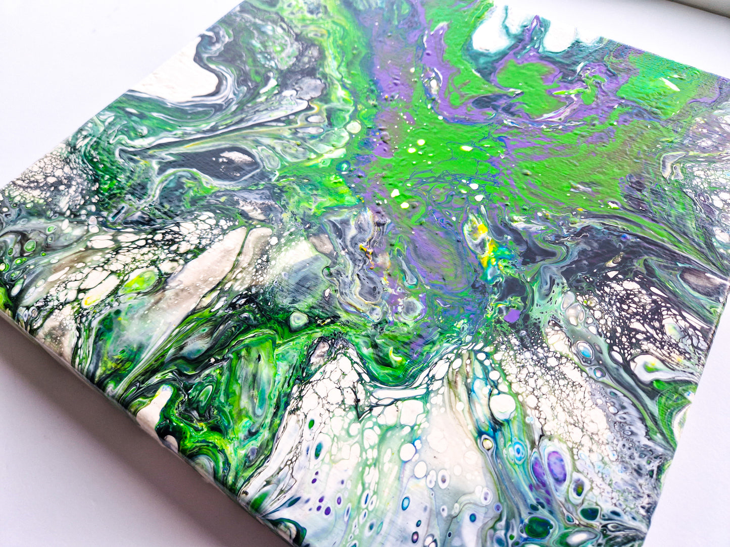 Acrylic Painting Abstract Green Purple Dutch Pouring ARTYMargarita.com