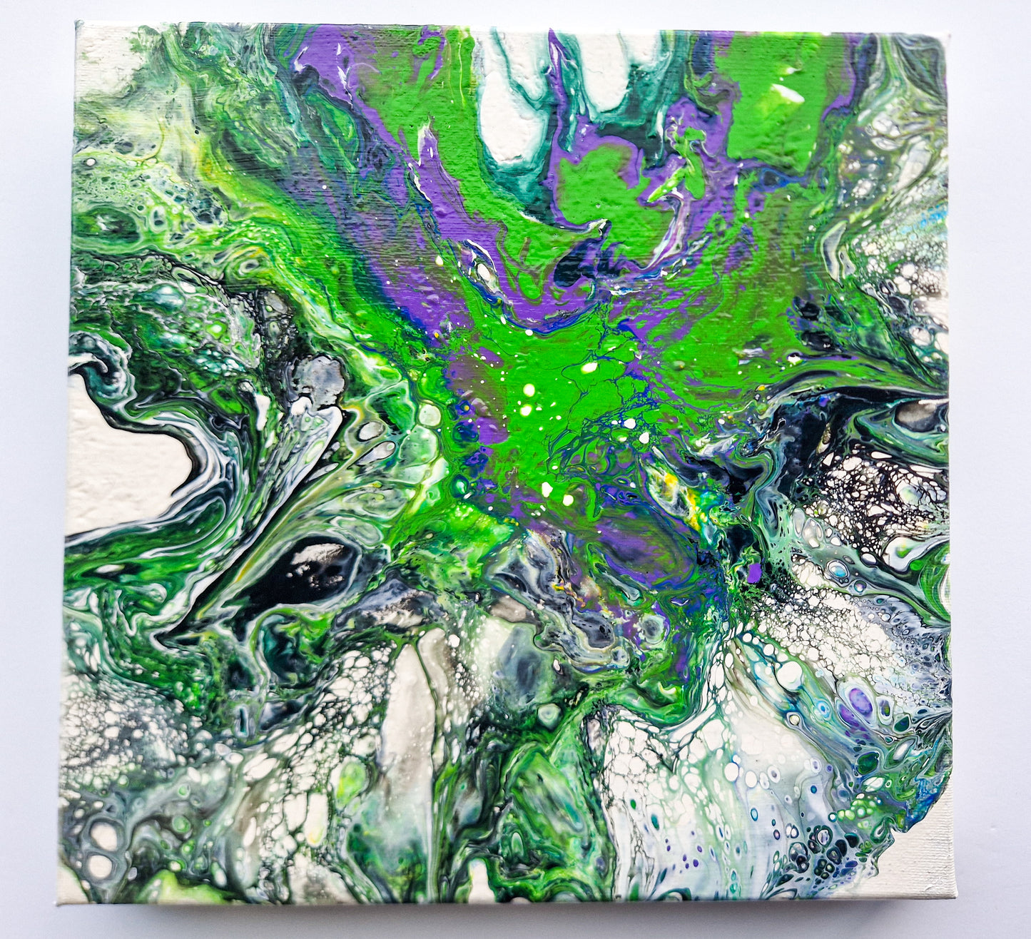 Acrylic Painting Abstract Green Purple Dutch Pouring ARTYMargarita.com