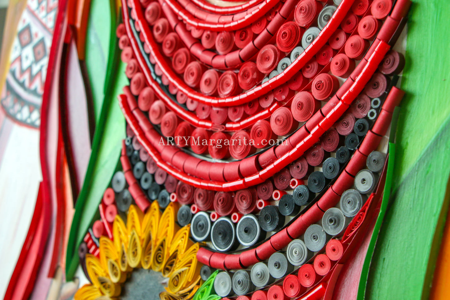 Ukrainian girl artwork from paper painted in acrylics Ukraine war Quilling art by ARTYMargarita