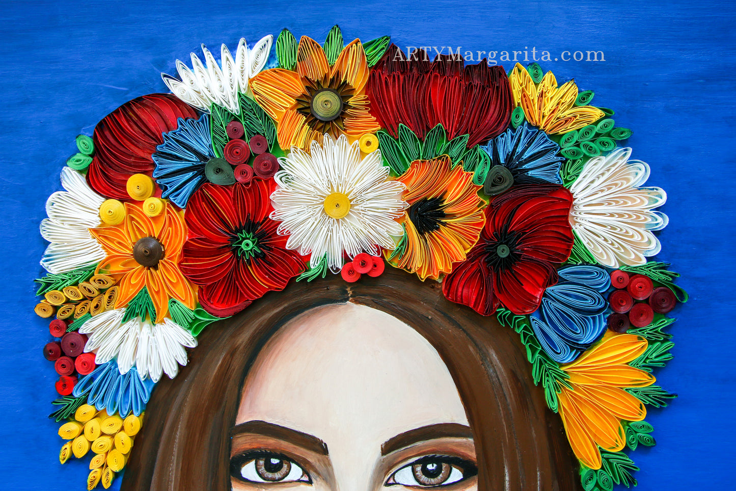 Ukrainian girl artwork from paper painted in acrylics Ukraine war Quilling art by ARTYMargarita
