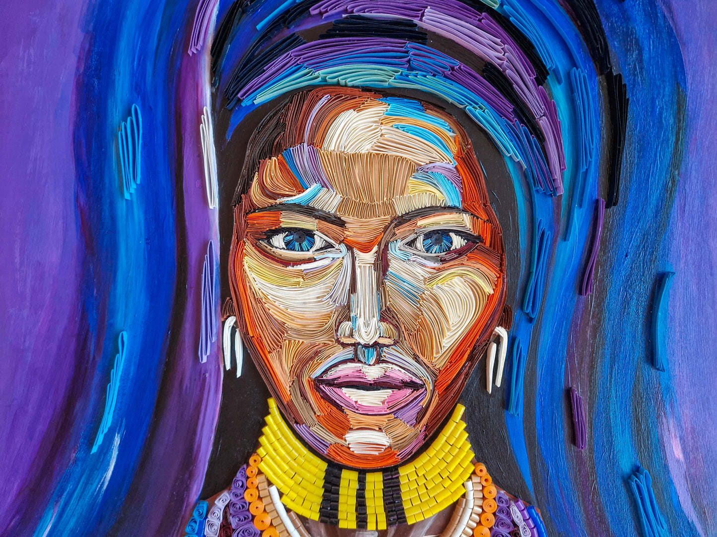 Afrikan woman Paper artwork with jewellery Quilling