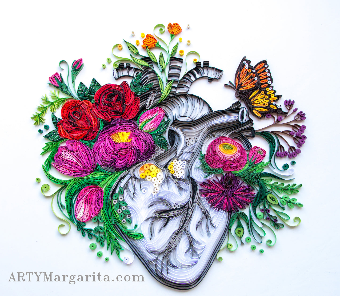 Paper Art Quilling Heart with Flowers Made from Paper ArtyMargarita