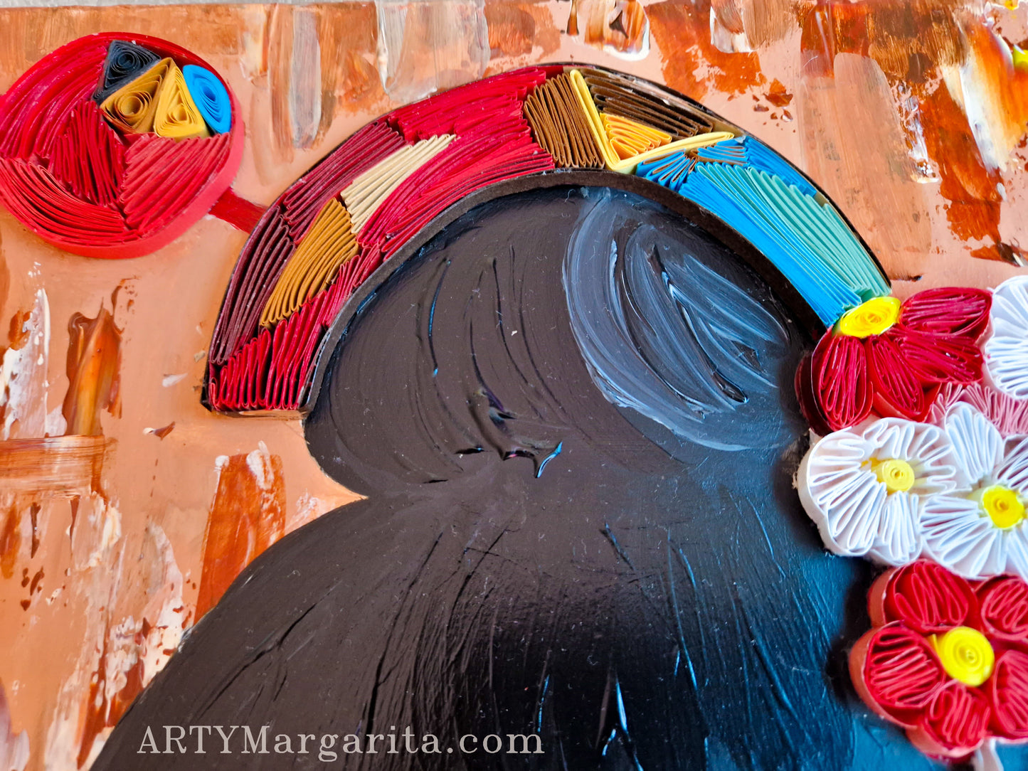Japaneese girl artwork with fan Paper Art Abstract Artwork Quilling Art ArtyMargarita