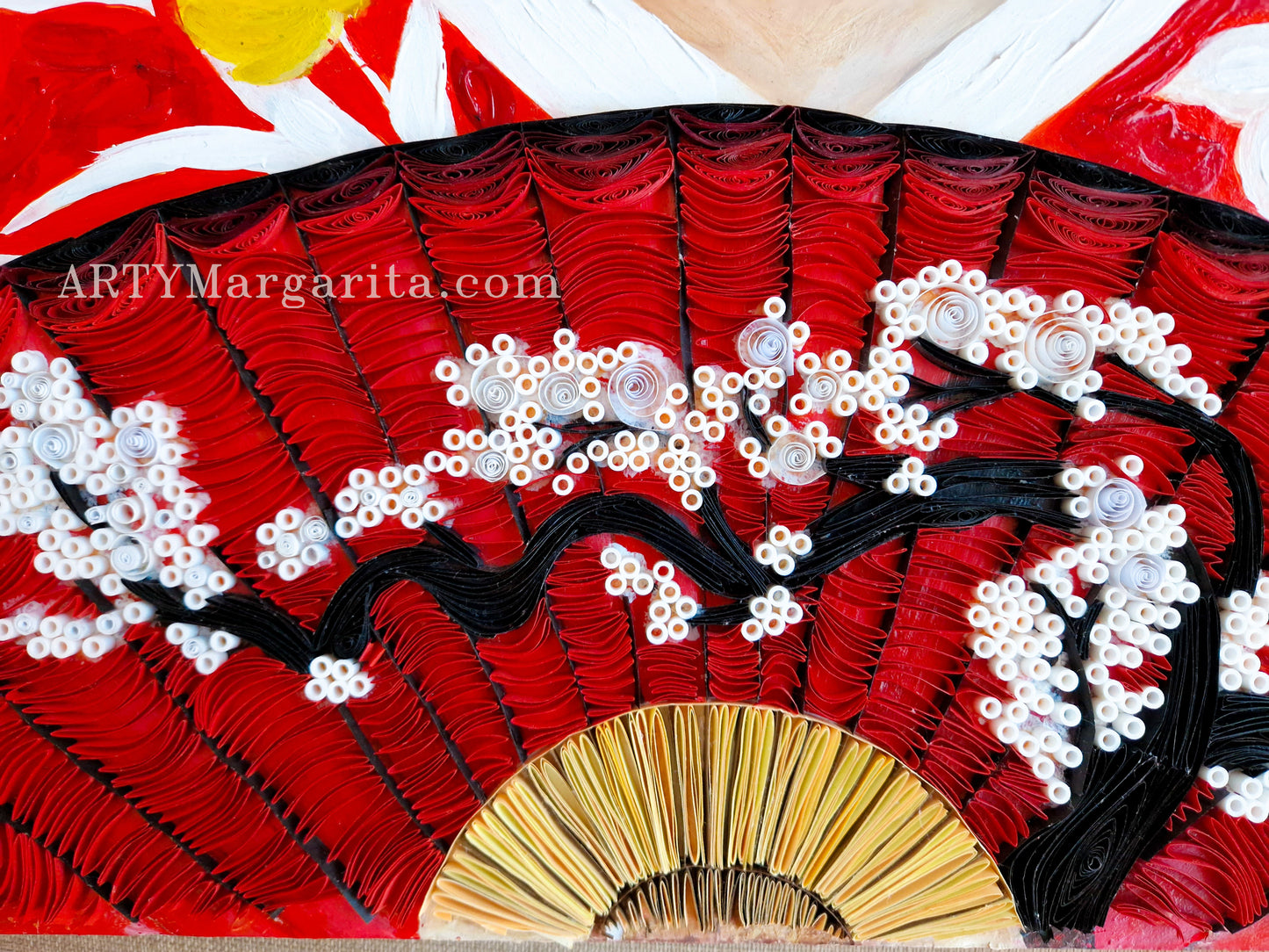 Japaneese girl artwork with fan Paper Art Abstract Artwork Quilling Art ArtyMargarita