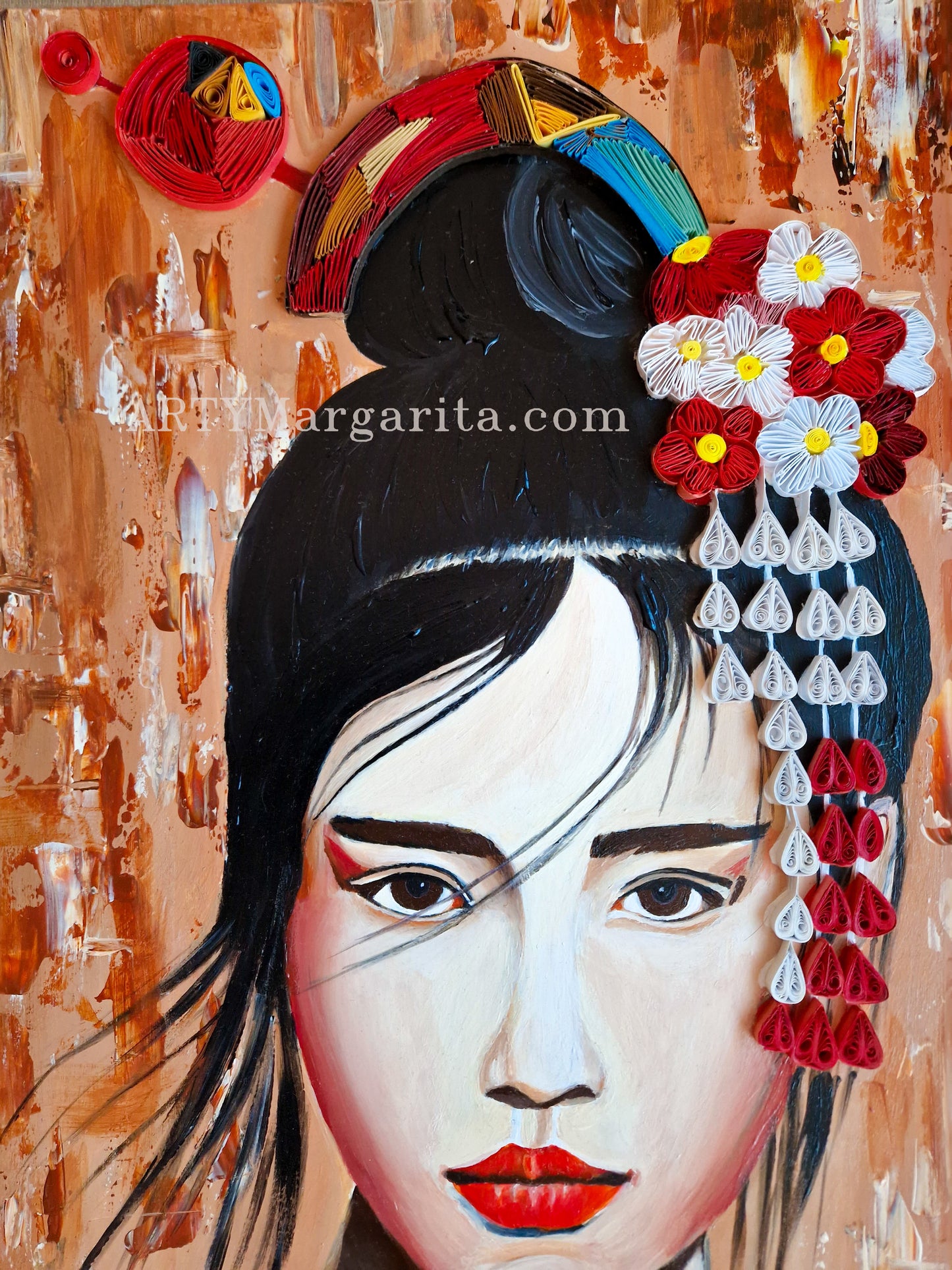 Japaneese girl artwork with fan Paper Art Abstract Artwork Quilling Art ArtyMargarita