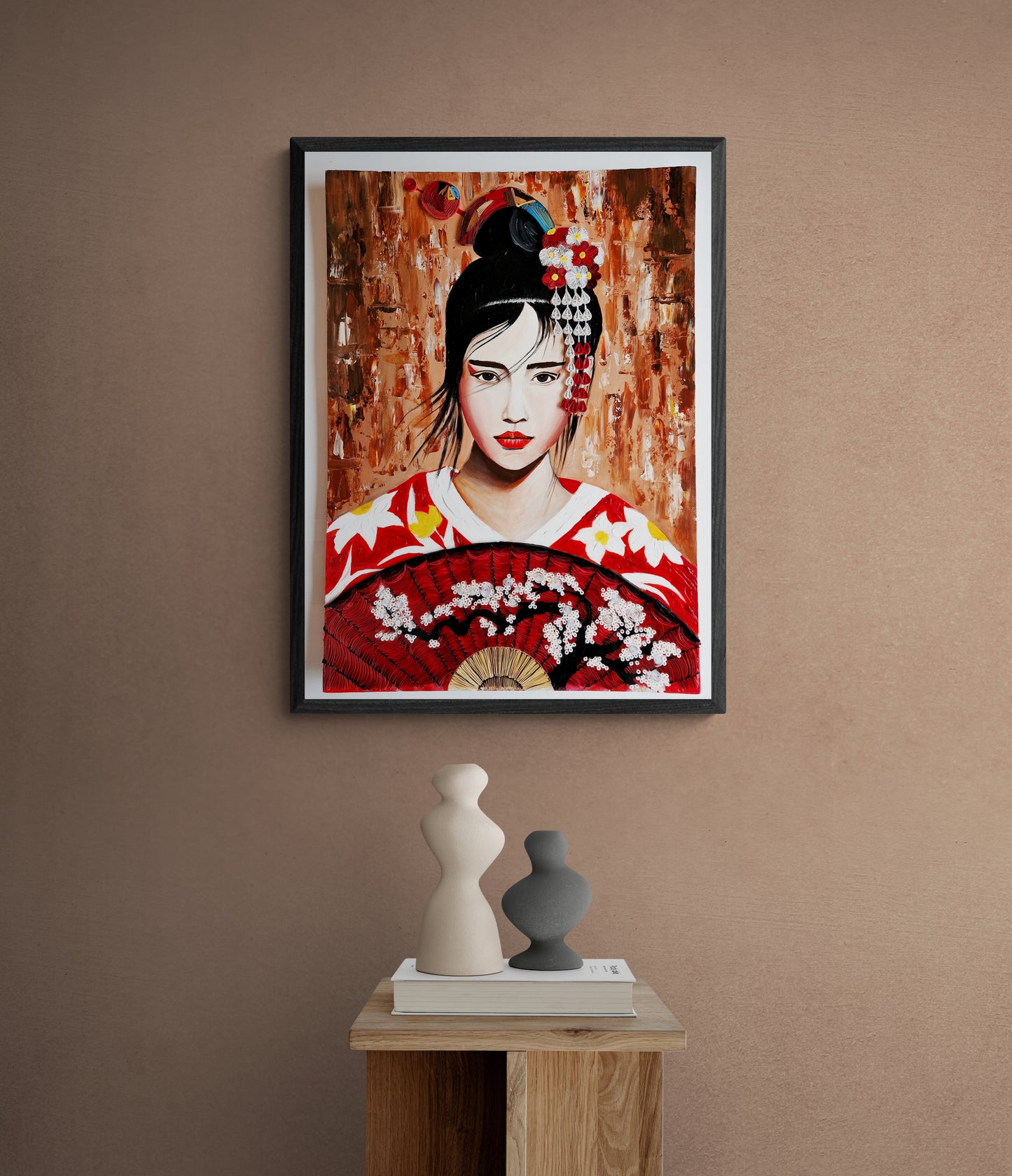 Japaneese girl artwork with fan Paper Art Abstract Artwork Quilling Art ArtyMargarita