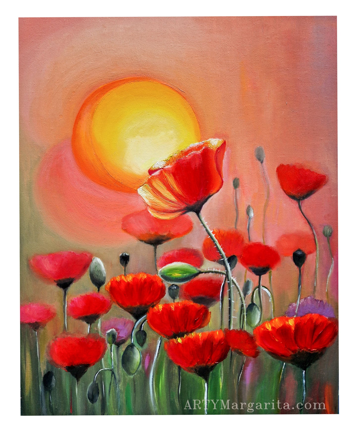 ArtyMargarita.com Oil Painting Poppy field flowers sunset