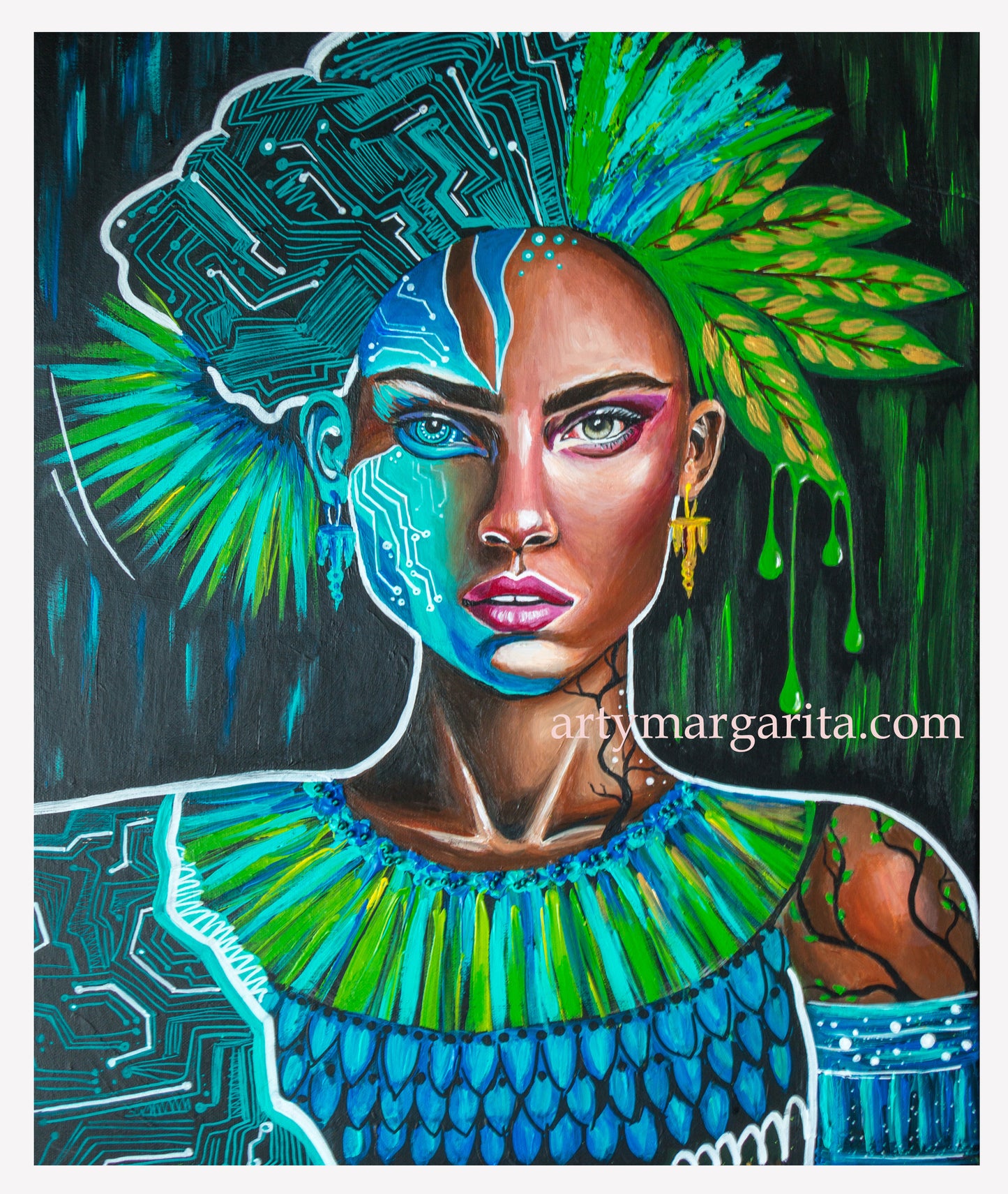 AI Woman Artwork Painted with Acrylics Synthesis of Natural and Artificial Intelligence Art