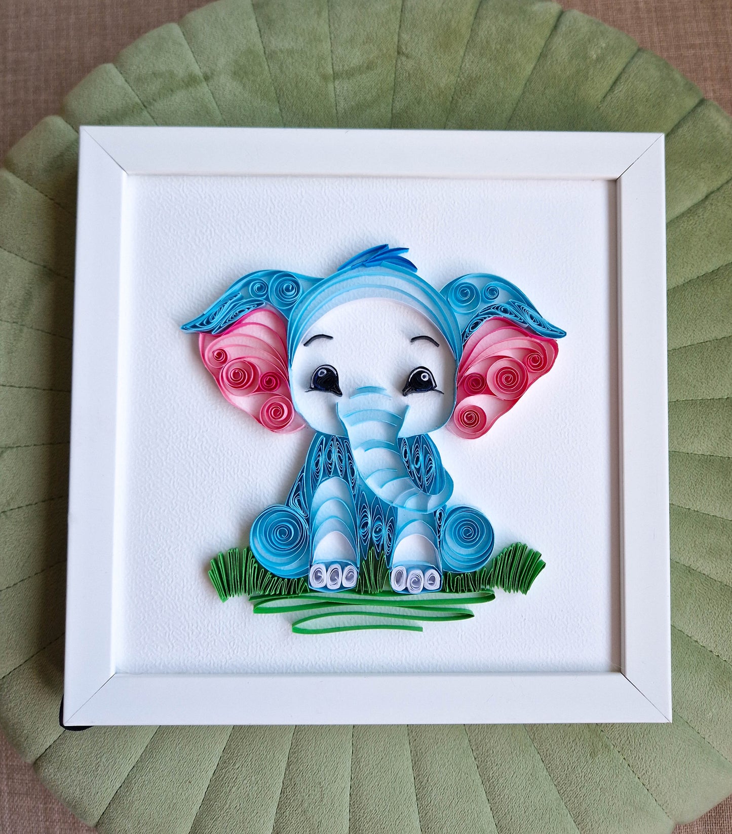Small baby eliphant from paper. Baby room present quilling artwork. ArtyMargarita.com Unique artworks from paper