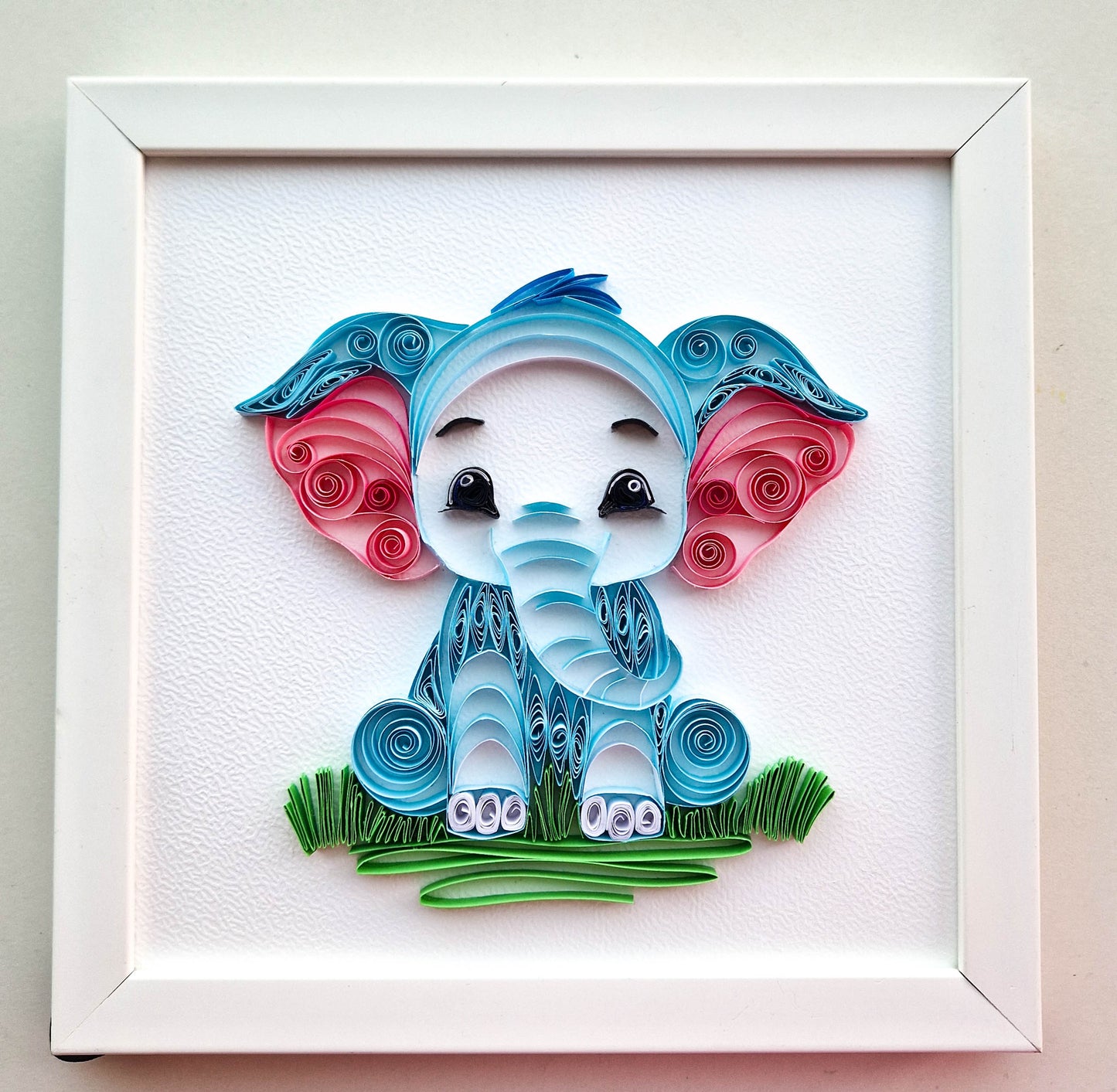 Small baby eliphant from paper. Baby room present quilling artwork. ArtyMargarita.com Unique artworks from paper