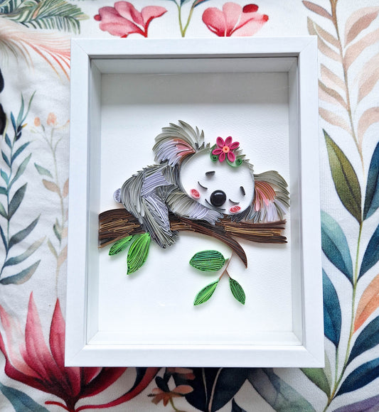 Small baby koala from paper. Baby room present quilling artwork. ArtyMargarita.com Unique artworks from paper.