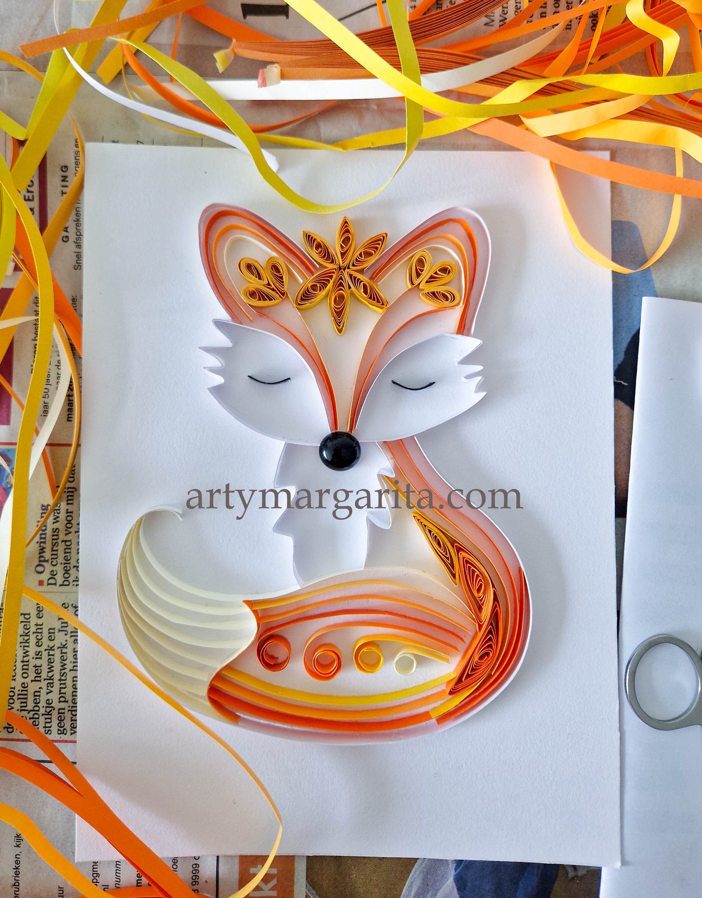 Small baby fox from paper. Baby room present quilling artwork. ArtyMargarita.com Unique artworks from paper.