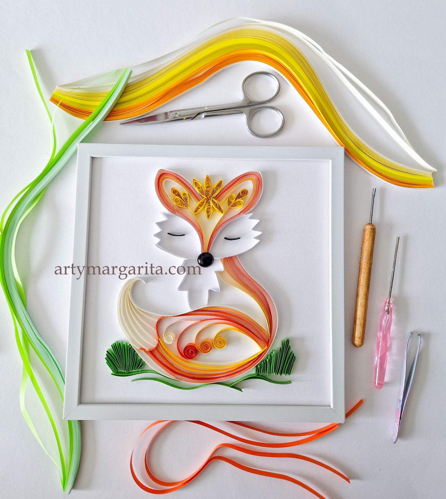 Small baby fox from paper. Baby room present quilling artwork. ArtyMargarita.com Unique artworks from paper.