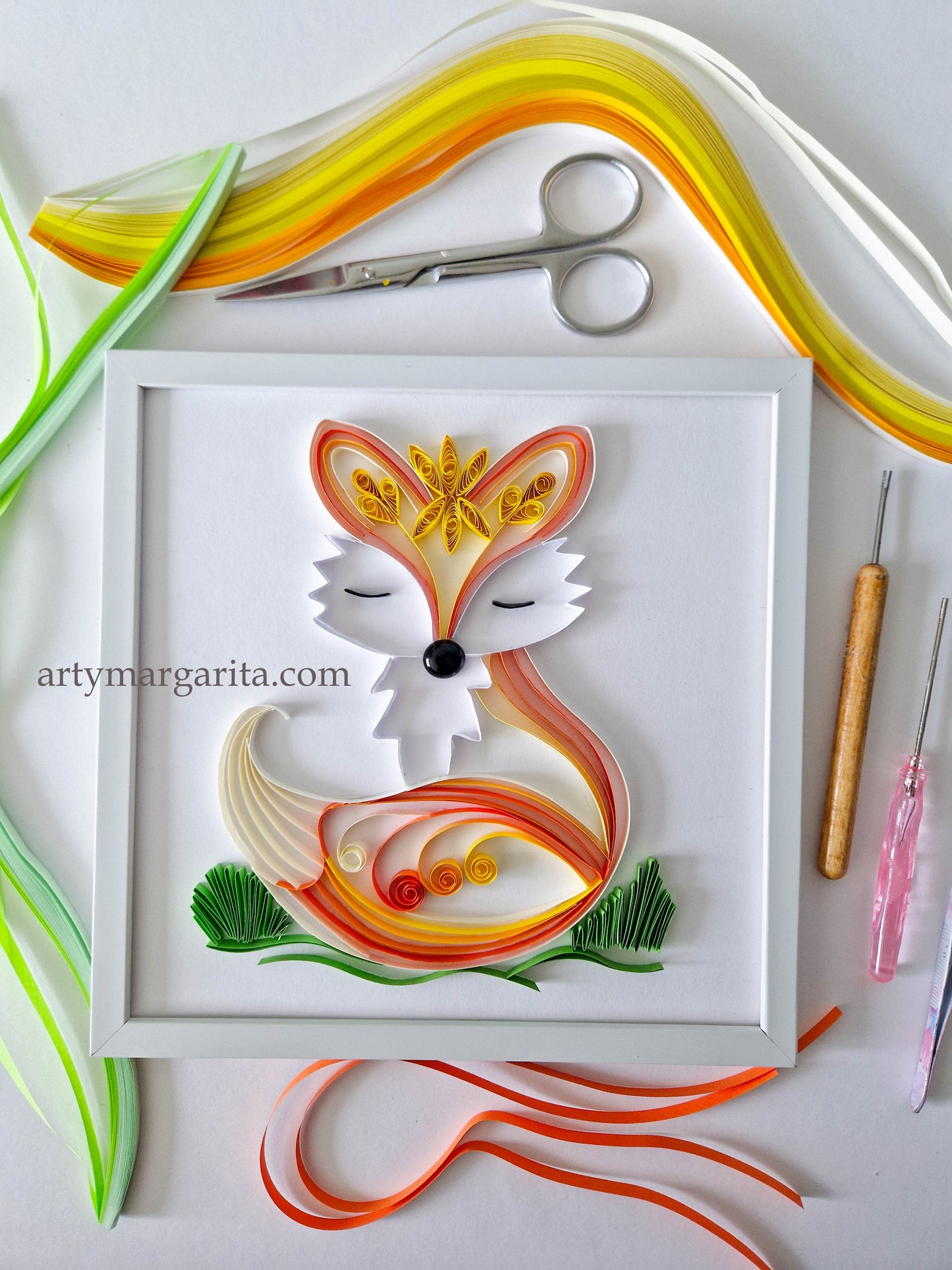 Small baby fox from paper. Baby room present quilling artwork. ArtyMargarita.com Unique artworks from paper.