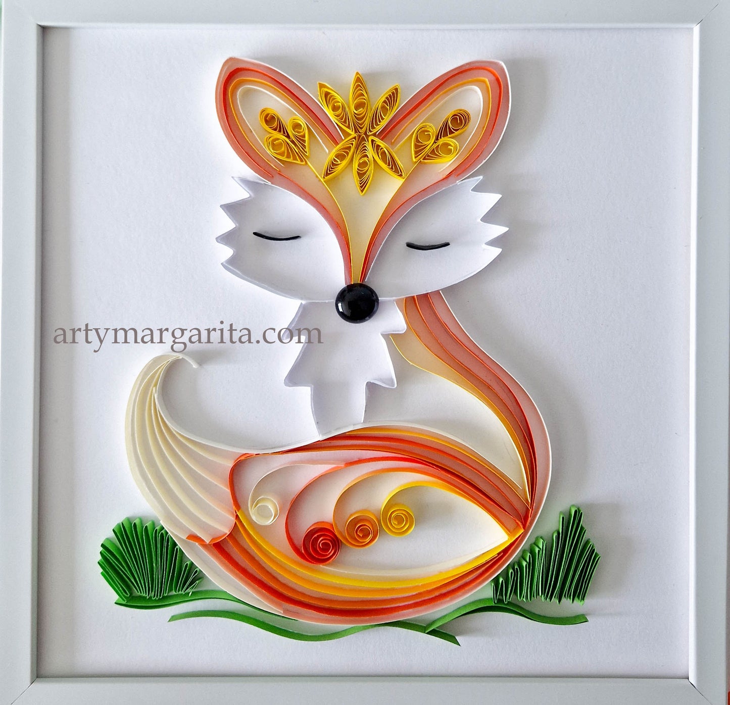 Small baby fox from paper. Baby room present quilling artwork. ArtyMargarita.com Unique artworks from paper.