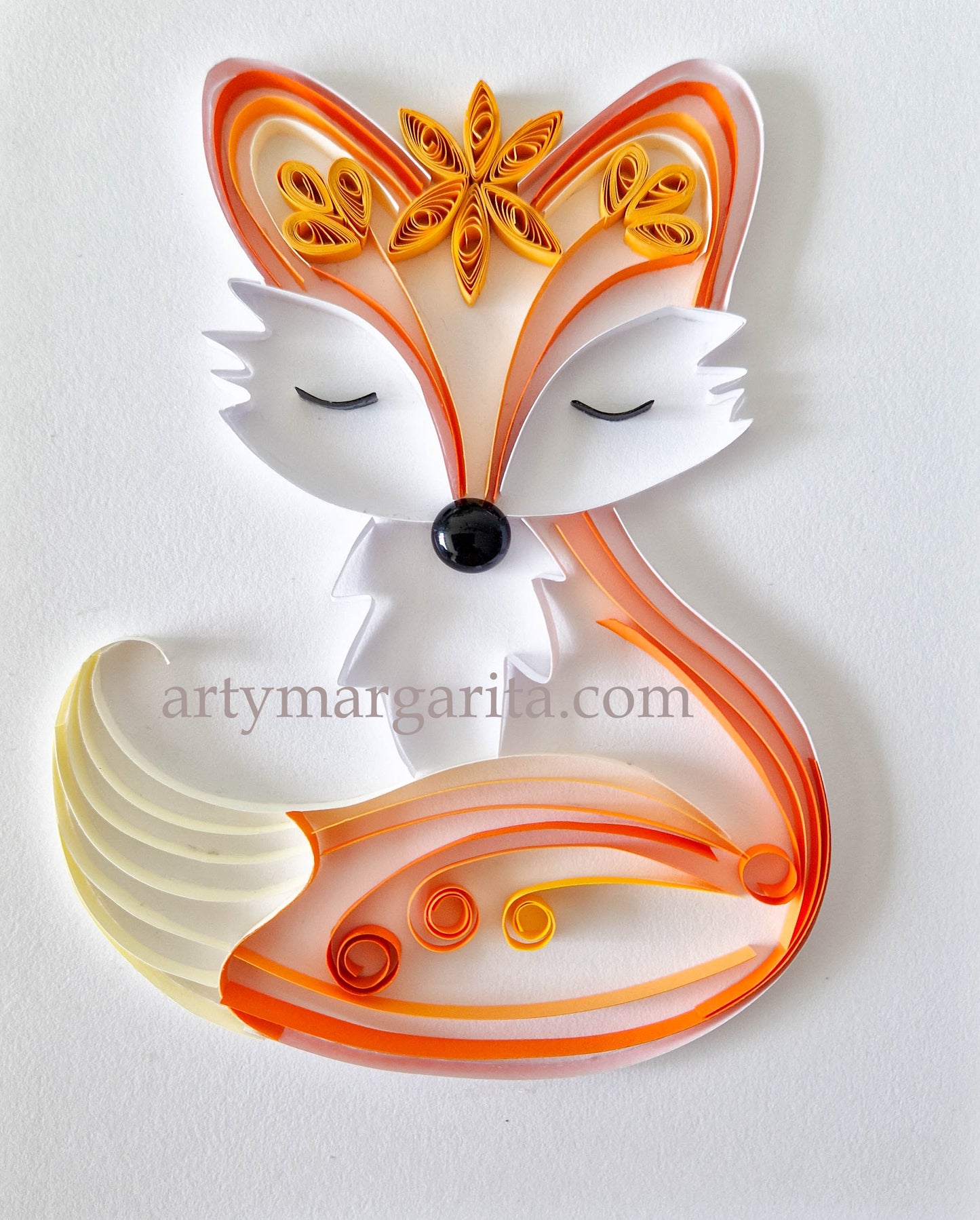 Small baby fox from paper. Baby room present quilling artwork. ArtyMargarita.com Unique artworks from paper.