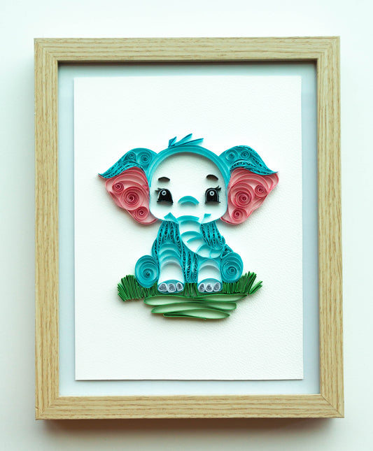 Small baby eliphant from paper. Baby room present quilling artwork. ArtyMargarita.com Unique artworks from paper