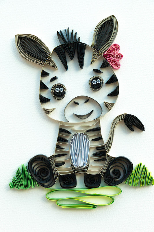 Small baby zebra from paper. Baby room present quilling artwork. ArtyMargarita.com Unique artworks from paper.