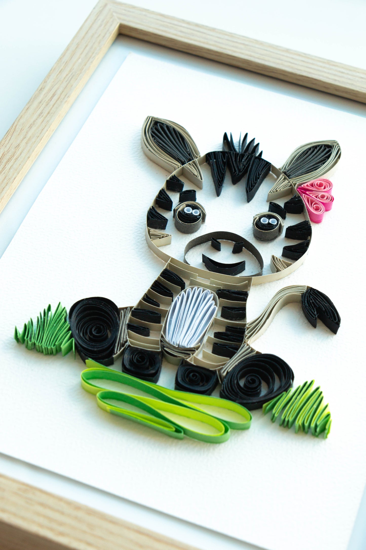 Small baby zebra from paper. Baby room present quilling artwork. ArtyMargarita.com Unique artworks from paper.