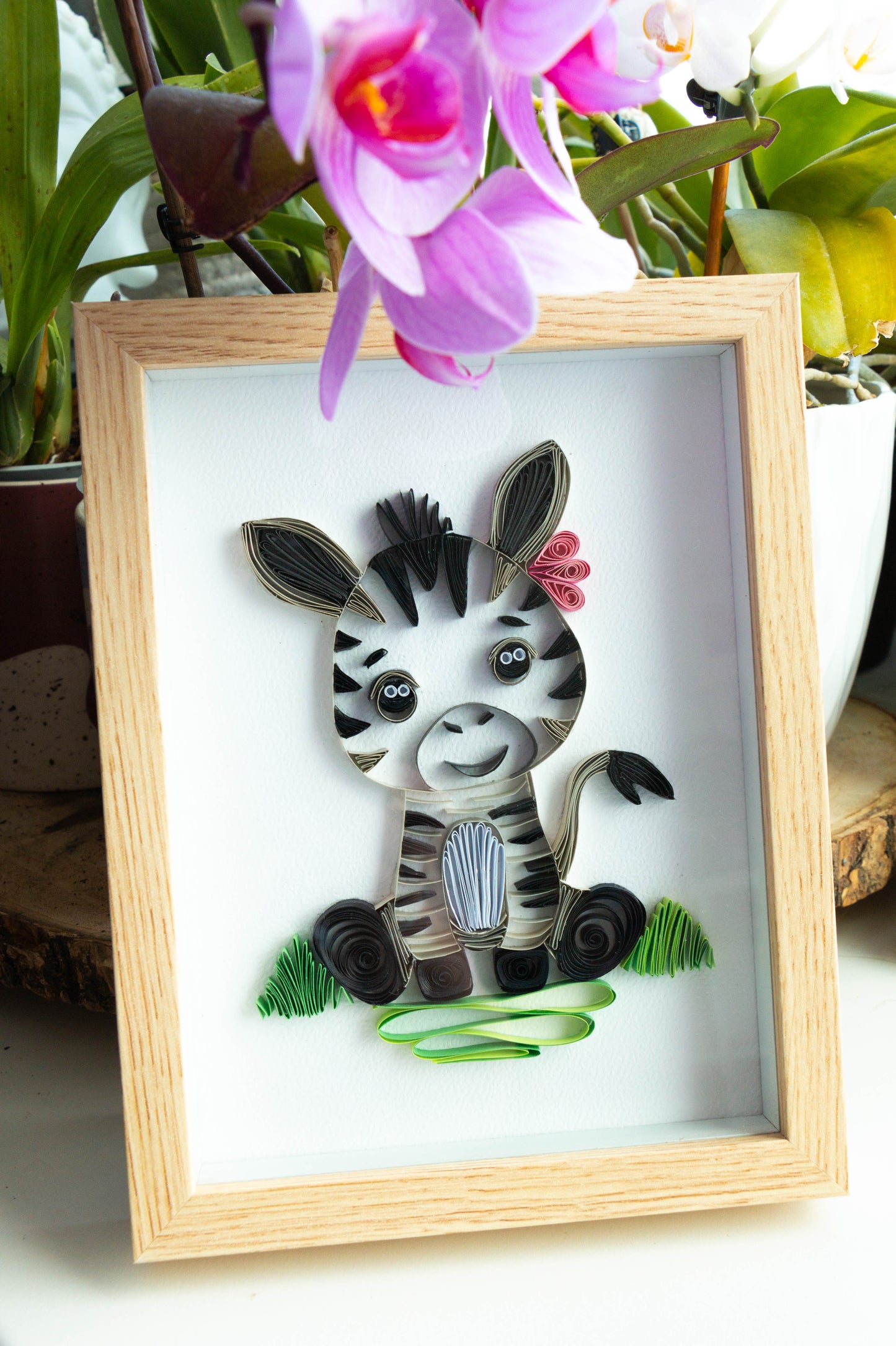 Small baby zebra from paper. Baby room present quilling artwork. ArtyMargarita.com Unique artworks from paper.
