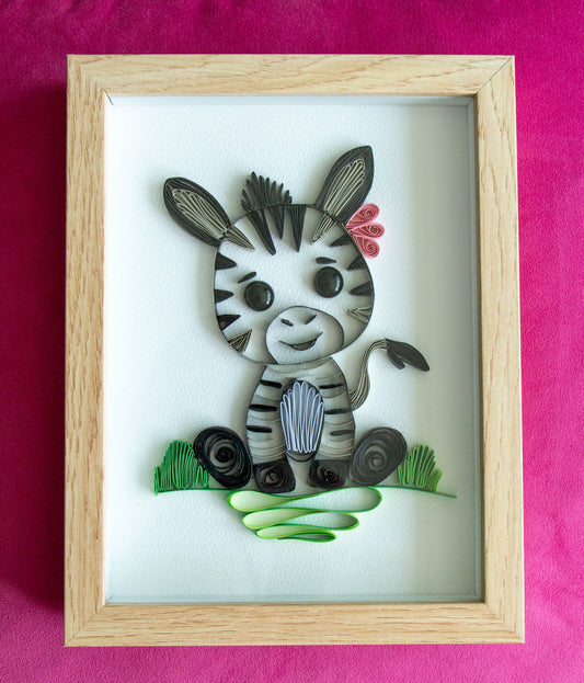Small baby zebra from paper. Baby room present quilling artwork. ArtyMargarita.com Unique artworks from paper.