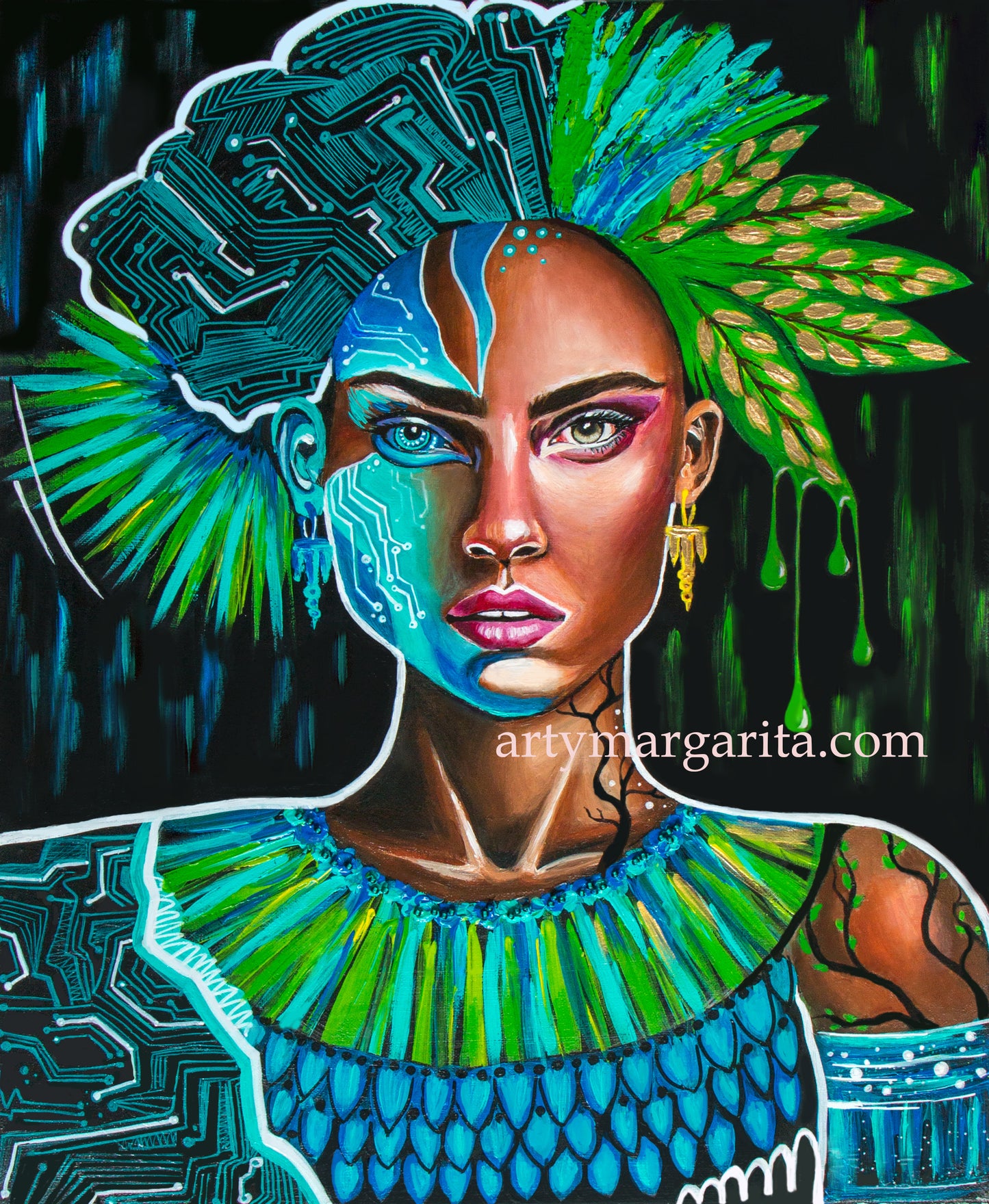 AI Woman Artwork Painted with Acrylics Synthesis of Natural and Artificial Intelligence Art