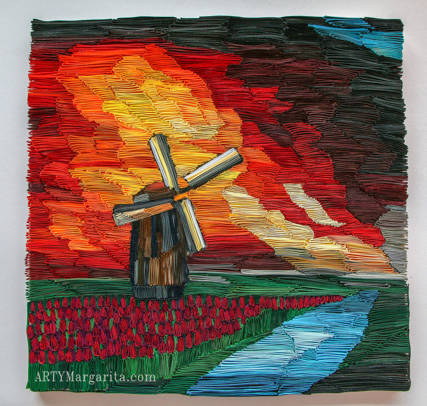 Paper Art ArtyMargarita Dutch Landscape with Tulips and Windmill