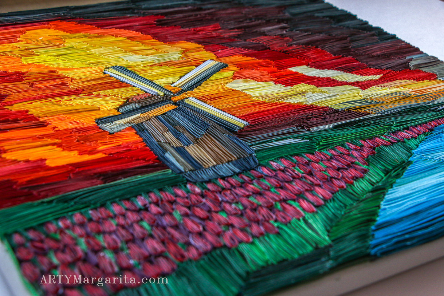 Paper Art ArtyMargarita Dutch Landscape with Tulips and Windmill