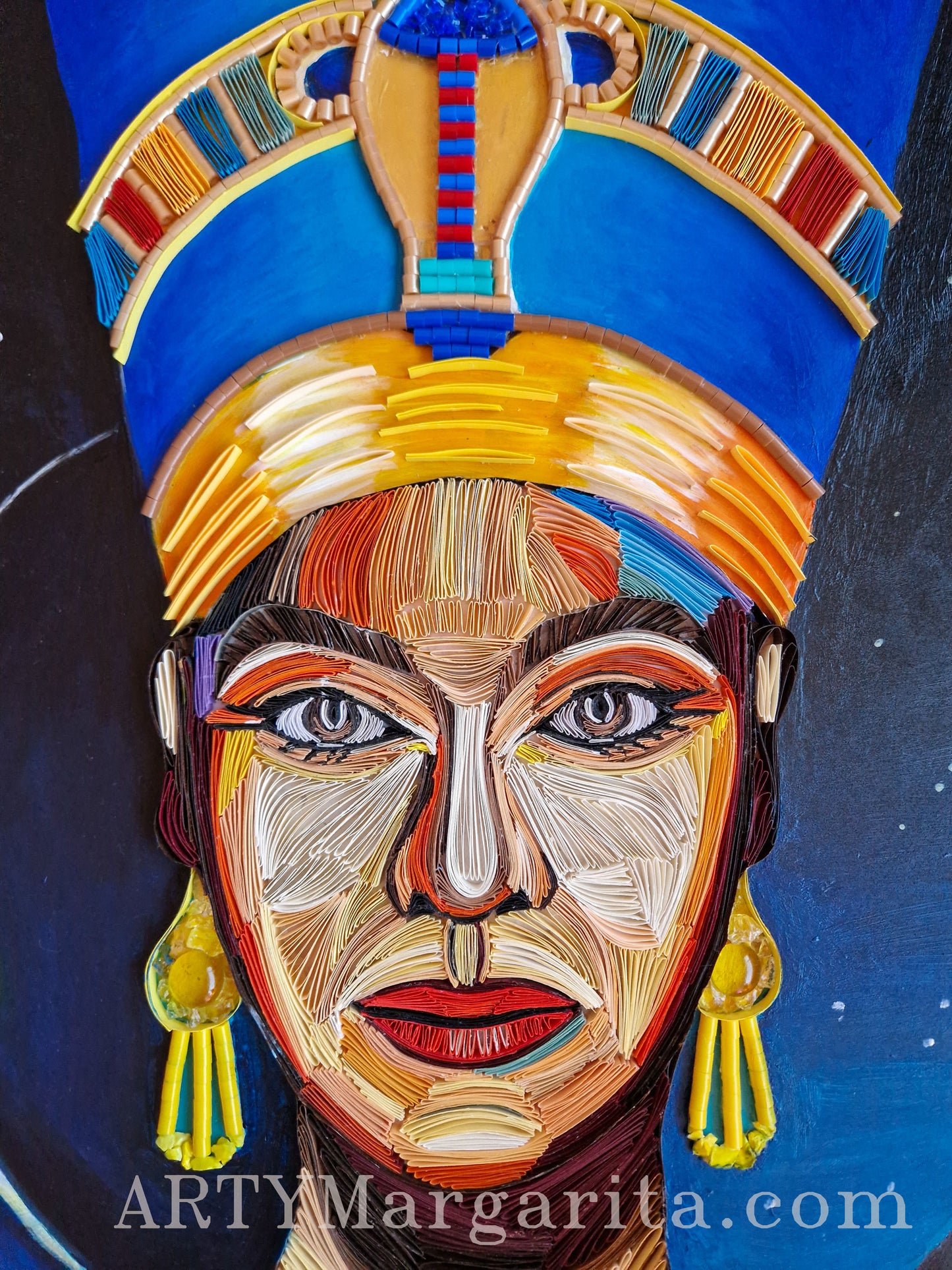 Egyptian Woman Artwork Nefertiti Paper Art Painted with Acrylics by ARTYMargarita